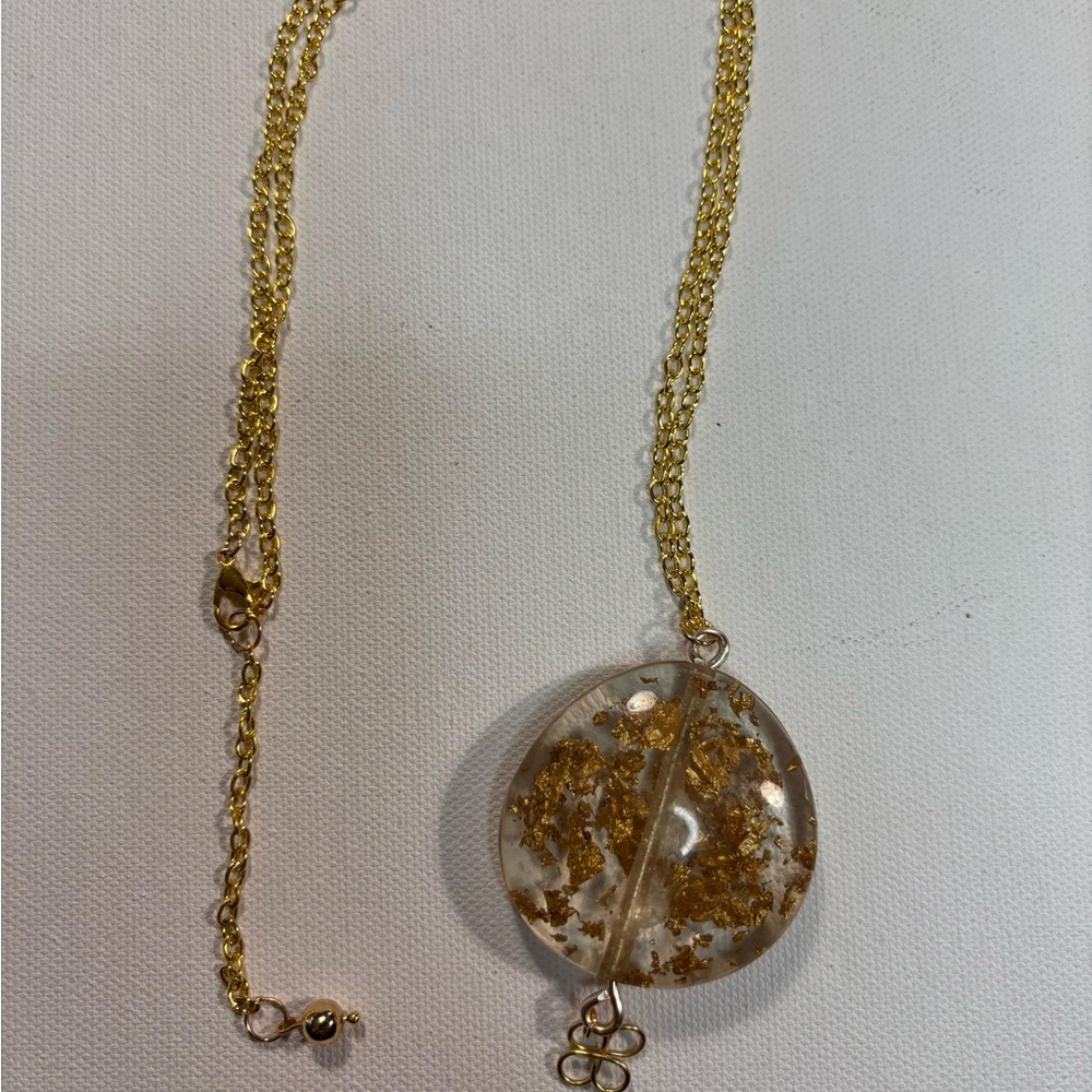 Gold Flake Pendant Necklace 24 inches with extension